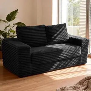 62" Small Boneless Couch,3-in-1 Convertible Folding Sofa Bed, Corduroy Loveseat Sofa Bed w/2 Pillows for Living Room/Guest Room No Assembly Required, Black 62" Small Boneless Couch,3-in-1 Convertible Folding Sofa Bed, Corduroy Loveseat Sofa Bed w/2 Pillows for Living Room/Guest Room No Assembly Required, Black