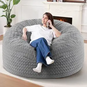 5FT Bean Bag Chair,Giant Bean Bag Chairs for Adults,Big Bean Bags with Memory Foam Filled, Large Beanbag Chairs with Chevron Plush Cover-Grey 5FT Bean Bag Chair,Giant Bean Bag Chairs for Adults,Big Bean Bags with Memory Foam Filled, Large Beanbag Chairs with Chevron Plush Cover-Grey