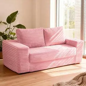 62" Small Boneless Couch,3-in-1 Convertible Folding Sofa Bed, Corduroy Loveseat Sofa Bed w/2 Pillows for Living Room/Guest Room No Assembly Required, Light Pink 62" Small Boneless Couch,3-in-1 Convertible Folding Sofa Bed, Corduroy Loveseat Sofa Bed w/2 Pillows for Living Room/Guest Room No Assembly Required, Light Pink