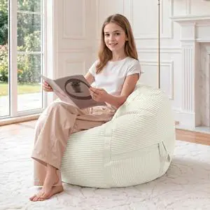 Bean Bag Chair, 2FT Bean Bag Chairs with Memory Foam Filled, Comfy Bean Bag Sofa with Portable Handle, Ultra-Soft Corduroy BeanBag for Living Room, Bedroom, No Assembly - Whtie Bean Bag Chair, 2FT Bean Bag Chairs with Memory Foam Filled, Comfy Bean Bag Sofa with Portable Handle, Ultra-Soft Corduroy BeanBag for Living Room, Bedroom, No Assembly - Whtie