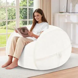 3FT Bean Bag Chair, Large BeanBag Chairs with Memory Foam Filled, Ultra-Soft Velvet with Portable Handle & Removable Cover, Comfy Bean Bag Sofa for Living Room, No Assembly - Whtie 3FT Bean Bag Chair, Large BeanBag Chairs with Memory Foam Filled, Ultra-Soft Velvet with Portable Handle & Removable Cover, Comfy Bean Bag Sofa for Living Room, No Assembly - Whtie