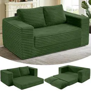 62" Small Boneless Couch,3-in-1 Convertible Folding Sofa Bed, Corduroy Loveseat Sofa Bed w/2 Pillows for Living Room/Guest Room No Assembly Required, Green 62" Small Boneless Couch,3-in-1 Convertible Folding Sofa Bed, Corduroy Loveseat Sofa Bed w/2 Pillows for Living Room/Guest Room No Assembly Required, Green