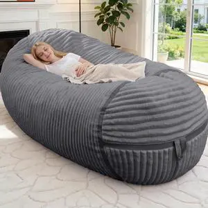 Bean Bag Chair 6FT Giant Bean Bag Chairs for Adults with Memory Foam Filled,6'Beanbag Chair with Soft Faux Fur Cover,Comfy Bean Bag Bed Bean Bag Sofa Lounger for Living Room,Bedroom-DARK GREY Bean Bag Chair 6FT Giant Bean Bag Chairs for Adults with Memory Foam Filled,6'Beanbag Chair with Soft Faux Fur Cover,Comfy Bean Bag Bed Bean Bag Sofa Lounger for Living Room,Bedroom-DARK GREY