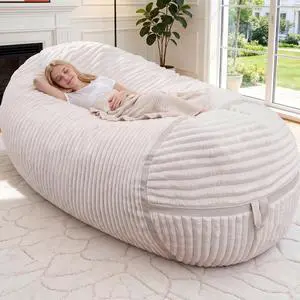 Bean Bag Chair 6FT Giant Bean Bag Chairs for Adults with Memory Foam Filled,6'Beanbag Chair with Soft Faux Fur Cover,Comfy Bean Bag Bed Bean Bag Sofa Lounger for Living Room,Bedroom-White Bean Bag Chair 6FT Giant Bean Bag Chairs for Adults with Memory Foam Filled,6'Beanbag Chair with Soft Faux Fur Cover,Comfy Bean Bag Bed Bean Bag Sofa Lounger for Living Room,Bedroom-White