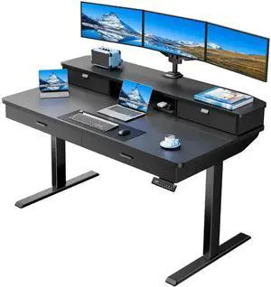 55 x 30 inch Electric Standing Desk with 2 Wood Drawers, Adjustable Height Sit Stand Desk for Home Office, Ergonomic Stand up Desk with 4 Memory Presets, 176 lbs Capacity, Black Top 55 x 30 inch Electric Standing Desk with 2 Wood Drawers, Adjustable Height Sit Stand Desk for Home Office, Ergonomic Stand up Desk with 4 Memory Presets, 176 lbs Capacity, Black Top
