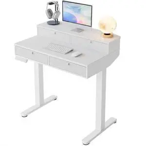 32 X 20 inch Electric Standing Desk with 4 Drawers, Adjustable Height Sit Stand Home Office Desk, C-Clamp Mount Compatible, Ergonomic Stand up Desk with 4 Preset Heights, White 32 X 20 inch Electric Standing Desk with 4 Drawers, Adjustable Height Sit Stand Home Office Desk, C-Clamp Mount Compatible, Ergonomic Stand up Desk with 4 Preset Heights, White