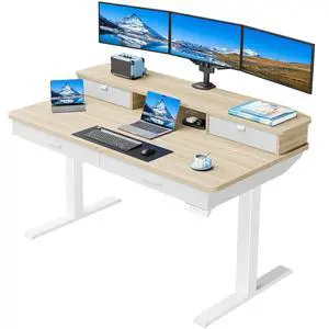 55 x 30 inch Electric Standing Desk with 2 Wood Drawers, Adjustable Height Sit Stand Desk for Home Office, Ergonomic Stand up Desk with 4 Memory Presets, 176 lbs Capacity, Natural Top 55 x 30 inch Electric Standing Desk with 2 Wood Drawers, Adjustable Height Sit Stand Desk for Home Office, Ergonomic Stand up Desk with 4 Memory Presets, 176 lbs Capacity, Natural Top