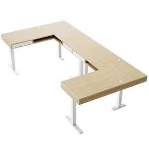 U-Shaped Electric Standing Desk with Storage Drawers, Adjustable Height Ergonomic Gaming Desk, Large Sit Stand Up Desk with Power Strip Tray & Cable Grommets for Home Office, Light Walnut U-Shaped Electric Standing Desk with Storage Drawers, Adjustable Height Ergonomic Gaming Desk, Large Sit Stand Up Desk with Power Strip Tray & Cable Grommets for Home Office, Light Walnut