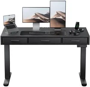 Electric Standing Desk with Drawers, C-Clamp Mount Compatible, 48 x 24 Inch Height Adjustable Sit Stand Desk, Fabric Drawers, Home Office Stand Up Desk with 4 Custom Height Settings, Black Electric Standing Desk with Drawers, C-Clamp Mount Compatible, 48 x 24 Inch Height Adjustable Sit Stand Desk, Fabric Drawers, Home Office Stand Up Desk with 4 Custom Height Settings, Black