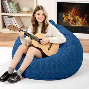 2FT Bean Bag Chair,Giant Bean Bag Chairs for Adults,Big Bean Bags with Memory Foam Filled, Large Beanbag Chairs with Chevron Plush Cover-Blue 2FT Bean Bag Chair,Giant Bean Bag Chairs for Adults,Big Bean Bags with Memory Foam Filled, Large Beanbag Chairs with Chevron Plush Cover-Blue