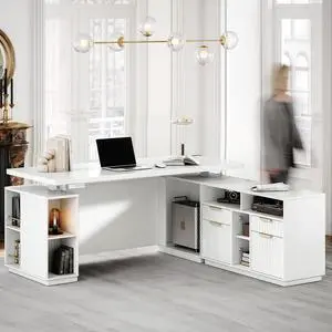 70 Inch Executive Standing Desk with File Cabinet, L Shaped Electric Height Adjustable Desk with AC/USB and Privacy Panel, Computer Corner Table for Home Office, White 70 Inch Executive Standing Desk with File Cabinet, L Shaped Electric Height Adjustable Desk with AC/USB and Privacy Panel, Computer Corner Table for Home Office, White