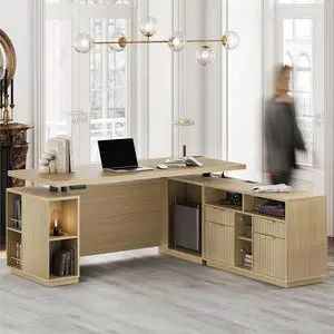 Standing Desk with File Cabinet, 70 Inch L Shaped Electric Height Adjustable Executive Desk with AC/USB and Privacy Panel, Computer Corner Table for Home Office, Light Walnut Standing Desk with File Cabinet, 70 Inch L Shaped Electric Height Adjustable Executive Desk with AC/USB and Privacy Panel, Computer Corner Table for Home Office, Light Walnut