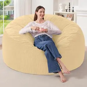 5FT Bean Bag Chair,Giant Bean Bag Chairs for Adults,Big Bean Bags with Memory Foam Filled, Large Beanbag Chairs with Soft Corduroy Cover-Khaki 5FT Bean Bag Chair,Giant Bean Bag Chairs for Adults,Big Bean Bags with Memory Foam Filled, Large Beanbag Chairs with Soft Corduroy Cover-Khaki