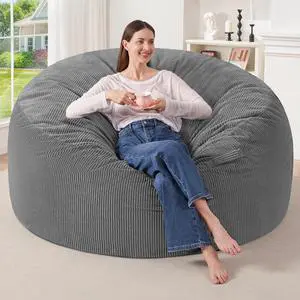 5FT Bean Bag Chair,Giant Bean Bag Chairs for Adults,Big Bean Bags with Memory Foam Filled, Large Beanbag Chairs with Soft Corduroy Cover-Grey 5FT Bean Bag Chair,Giant Bean Bag Chairs for Adults,Big Bean Bags with Memory Foam Filled, Large Beanbag Chairs with Soft Corduroy Cover-Grey