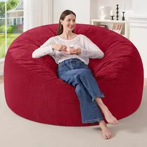 5FT Bean Bag Chair,Giant Bean Bag Chairs for Adults,Big Bean Bags with Memory Foam Filled, Large Beanbag Chairs with Soft Corduroy Cover-RED 5FT Bean Bag Chair,Giant Bean Bag Chairs for Adults,Big Bean Bags with Memory Foam Filled, Large Beanbag Chairs with Soft Corduroy Cover-RED