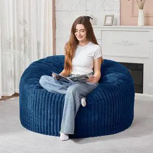 3FT Bean Bag Chair, 3' Large Bean Bag Chairs for Adults with Stripe Plush Cover, Memory Foam Beanbag Chair for Living Room Bedroom DormBlue 3FT Bean Bag Chair, 3' Large Bean Bag Chairs for Adults with Stripe Plush Cover, Memory Foam Beanbag Chair for Living Room Bedroom DormBlue