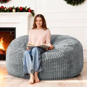 5FT Bean Bag Chair, 5' Large Bean Bag Chairs for Adults with Removable Stripe Plush Cover, Memory Foam Beanbag Chair for Living Room Bedroom Dorm (Grey) 5FT Bean Bag Chair, 5' Large Bean Bag Chairs for Adults with Removable Stripe Plush Cover, Memory Foam Beanbag Chair for Living Room Bedroom Dorm (Grey)