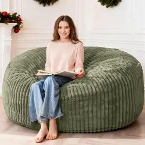 6FT Bean Bag Chair, 6' Large Bean Bag Chairs for Adults with Removable Stripe Plush Cover, Memory Foam Beanbag Chair for Living Room Bedroom DormGreen 6FT Bean Bag Chair, 6' Large Bean Bag Chairs for Adults with Removable Stripe Plush Cover, Memory Foam Beanbag Chair for Living Room Bedroom DormGreen