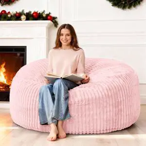 5FT Bean Bag Chair, 5' Large Bean Bag Chairs for Adults with Removable Stripe Plush Cover, Memory Foam Beanbag Chair for Living Room Bedroom Dorm (Tender Pink) 5FT Bean Bag Chair, 5' Large Bean Bag Chairs for Adults with Removable Stripe Plush Cover, Memory Foam Beanbag Chair for Living Room Bedroom Dorm (Tender Pink)