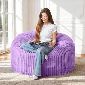 3FT Bean Bag Chair, 3' Large Bean Bag Chairs for Adults with Stripe Plush Cover, Memory Foam Beanbag Chair for Living Room Bedroom DormPurple 3FT Bean Bag Chair, 3' Large Bean Bag Chairs for Adults with Stripe Plush Cover, Memory Foam Beanbag Chair for Living Room Bedroom DormPurple