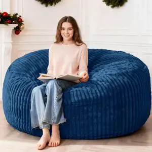 6FT Bean Bag Chair, 6' Large Bean Bag Chairs for Adults with Removable Stripe Plush Cover, Memory Foam Beanbag Chair for Living Room Bedroom DormBlue 6FT Bean Bag Chair, 6' Large Bean Bag Chairs for Adults with Removable Stripe Plush Cover, Memory Foam Beanbag Chair for Living Room Bedroom DormBlue