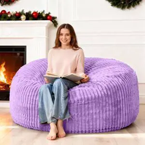 5FT Bean Bag Chair, 5' Large Bean Bag Chairs for Adults with Removable Stripe Plush Cover, Memory Foam Beanbag Chair for Living Room Bedroom Dorm (Purple) 5FT Bean Bag Chair, 5' Large Bean Bag Chairs for Adults with Removable Stripe Plush Cover, Memory Foam Beanbag Chair for Living Room Bedroom Dorm (Purple)