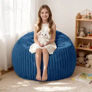 2FT Bean Bag Chair, 2' Bean Bag Chairs with Memory Foam Filled, Small Comfy Beanbag Chair with Stripe Plush Cover for Living Room Bedroom DormBlue 2FT Bean Bag Chair, 2' Bean Bag Chairs with Memory Foam Filled, Small Comfy Beanbag Chair with Stripe Plush Cover for Living Room Bedroom DormBlue