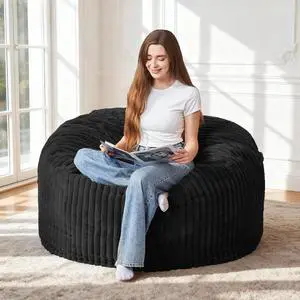 3FT Bean Bag Chair, 3' Large Bean Bag Chairs for Adults with Stripe Plush Cover, Memory Foam Beanbag Chair for Living Room Bedroom DormBlack 3FT Bean Bag Chair, 3' Large Bean Bag Chairs for Adults with Stripe Plush Cover, Memory Foam Beanbag Chair for Living Room Bedroom DormBlack