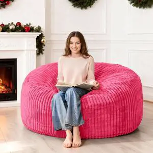 4FT Bean Bag Chair, 4' Large Bean Bag Chairs for Adults with Removable Stripe Plush Cover, Memory Foam Beanbag Chair for Living Room Bedroom Dorm (Pink) 4FT Bean Bag Chair, 4' Large Bean Bag Chairs for Adults with Removable Stripe Plush Cover, Memory Foam Beanbag Chair for Living Room Bedroom Dorm (Pink)