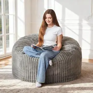 3FT Bean Bag Chair, 3' Large Bean Bag Chairs for Adults with Stripe Plush Cover, Memory Foam Beanbag Chair for Living Room Bedroom DormGrey 3FT Bean Bag Chair, 3' Large Bean Bag Chairs for Adults with Stripe Plush Cover, Memory Foam Beanbag Chair for Living Room Bedroom DormGrey