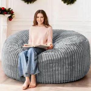 6FT Bean Bag Chair, 6' Large Bean Bag Chairs for Adults with Removable Stripe Plush Cover, Memory Foam Beanbag Chair for Living Room Bedroom DormGrey 6FT Bean Bag Chair, 6' Large Bean Bag Chairs for Adults with Removable Stripe Plush Cover, Memory Foam Beanbag Chair for Living Room Bedroom DormGrey
