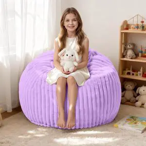 2FT Bean Bag Chair, 2' Bean Bag Chairs with Memory Foam Filled, Small Comfy Beanbag Chair with Stripe Plush Cover for Living Room Bedroom DormPurple 2FT Bean Bag Chair, 2' Bean Bag Chairs with Memory Foam Filled, Small Comfy Beanbag Chair with Stripe Plush Cover for Living Room Bedroom DormPurple