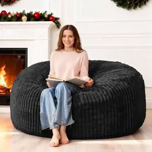 5FT Bean Bag Chair, 5' Large Bean Bag Chairs for Adults with Removable Stripe Plush Cover, Memory Foam Beanbag Chair for Living Room Bedroom Dorm (Black) 5FT Bean Bag Chair, 5' Large Bean Bag Chairs for Adults with Removable Stripe Plush Cover, Memory Foam Beanbag Chair for Living Room Bedroom Dorm (Black)