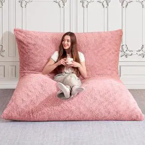 4 in 1 Bean Bag Chair, Giant Memory Foam Filling Bean Bag Sofa, Adult Bean Bag Chair, Machine Washable Faux Fur Cover, Bean Bag for Adult (Pink) 4 in 1 Bean Bag Chair, Giant Memory Foam Filling Bean Bag Sofa, Adult Bean Bag Chair, Machine Washable Faux Fur Cover, Bean Bag for Adult (Pink)