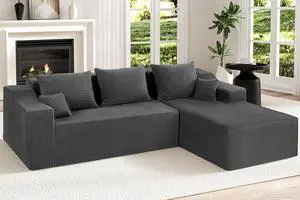 105" Modular Sectional Couches for Living Room, Boneless Couch with L-Shape Chaise,Comfy Sofa Living Room Sofas with Deep Seat,No Assembly, Corduroy Fabric(Grey,Right) 105" Modular Sectional Couches for Living Room, Boneless Couch with L-Shape Chaise,Comfy Sofa Living Room Sofas with Deep Seat,No Assembly, Corduroy Fabric(Grey,Right)