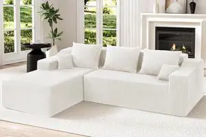 105" Modular Sectional Couches for Living Room, Boneless Couch with L-Shape Chaise,Comfy Sofa Living Room Sofas with Deep Seat,No Assembly, Corduroy Fabric(Beige,Left) 105" Modular Sectional Couches for Living Room, Boneless Couch with L-Shape Chaise,Comfy Sofa Living Room Sofas with Deep Seat,No Assembly, Corduroy Fabric(Beige,Left)