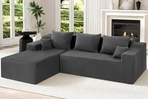 105" Modular Sectional Couches for Living Room, Boneless Couch with L-Shape Chaise,Comfy Sofa Living Room Sofas with Deep Seat,No Assembly, Corduroy Fabric(Grey,Left) 105" Modular Sectional Couches for Living Room, Boneless Couch with L-Shape Chaise,Comfy Sofa Living Room Sofas with Deep Seat,No Assembly, Corduroy Fabric(Grey,Left)