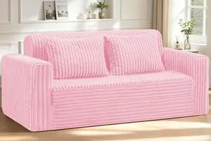 78" Loveseat Boneless Couch, 4-in-1 Convertible Sofa Bed, Plush Fur Folding Futon Sofa Bed Couches with 2 Pillows for Living Room, High-Density Foam Support, No Assembly Required, Pink 78" Loveseat Boneless Couch, 4-in-1 Convertible Sofa Bed, Plush Fur Folding Futon Sofa Bed Couches with 2 Pillows for Living Room, High-Density Foam Support, No Assembly Required, Pink