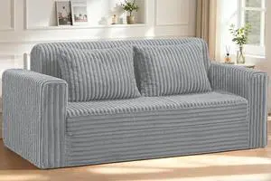 78" Loveseat Boneless Couch, 4-in-1 Convertible Sofa Bed, Plush Fur Folding Futon Sofa Bed Couches with 2 Pillows for Living Room, High-Density Foam Support, No Assembly Required, Light Grey 78" Loveseat Boneless Couch, 4-in-1 Convertible Sofa Bed, Plush Fur Folding Futon Sofa Bed Couches with 2 Pillows for Living Room, High-Density Foam Support, No Assembly Required, Light Grey