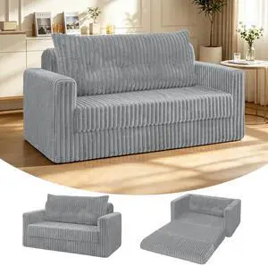 49.8" Loveseat Boneless Couch, 4-in-1 Convertible Sofa Bed, Plush Fur Folding Futon Sofa Bed Couches with a Pillow for Living Room, High-Density Foam Support, No Assembly Required, Light Grey 49.8" Loveseat Boneless Couch, 4-in-1 Convertible Sofa Bed, Plush Fur Folding Futon Sofa Bed Couches with a Pillow for Living Room, High-Density Foam Support, No Assembly Required, Light Grey