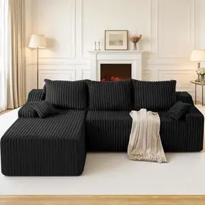 94" L-Shape Modular Sectional Sofa Couch for Living Room, No Assembly Required, Boneless Couch with Deep Seat for Living Room Bedroom, No Assembly Required (Black,Left) 94" L-Shape Modular Sectional Sofa Couch for Living Room, No Assembly Required, Boneless Couch with Deep Seat for Living Room Bedroom, No Assembly Required (Black,Left)