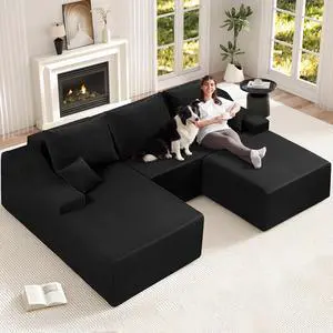 94 U Shaped Modular Sectional Couch for Living Room, Modular Cloud Sofa with Ottoman, No Assembly Boneless Couches with Deep Seat, Corduroy Fabric (Black, Left Facing) 94 U Shaped Modular Sectional Couch for Living Room, Modular Cloud Sofa with Ottoman, No Assembly Boneless Couches with Deep Seat, Corduroy Fabric (Black, Left Facing)