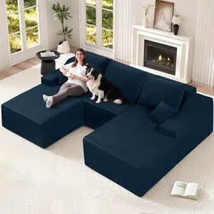 U Shaped Modular Sectional Couch for Living Room, Modular Cloud Sofa with Ottoman, No Assembly Boneless Couches with Deep Seat, Corduroy Fabric (Blue, Right Facing) U Shaped Modular Sectional Couch for Living Room, Modular Cloud Sofa with Ottoman, No Assembly Boneless Couches with Deep Seat, Corduroy Fabric (Blue, Right Facing)
