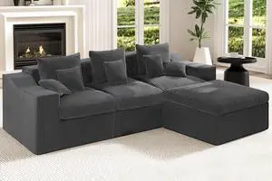 101" Modular Couch Sectionals with Ottoman, Big Comfy Cloud Couches, L Shaped 4 Seat Modular Sectional Sofa, Sectional Double Cushion Couches with Deep Seat for Living Room,No Assembly Required (Grey) 101" Modular Couch Sectionals with Ottoman, Big Comfy Cloud Couches, L Shaped 4 Seat Modular Sectional Sofa, Sectional Double Cushion Couches with Deep Seat for Living Room,No Assembly Required (Grey)