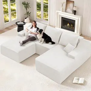 94 U Shaped Modular Sectional Couch for Living Room, Modular Cloud Sofa with Ottoman, No Assembly Boneless Couches with Deep Seat, Corduroy Fabric (Beige, Right Facing) 94 U Shaped Modular Sectional Couch for Living Room, Modular Cloud Sofa with Ottoman, No Assembly Boneless Couches with Deep Seat, Corduroy Fabric (Beige, Right Facing)
