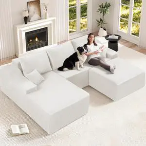 94 U Shaped Modular Sectional Couch for Living Room, Modular Cloud Sofa with Ottoman, No Assembly Boneless Couches with Deep Seat, Corduroy Fabric (Beige, Left Facing) 94 U Shaped Modular Sectional Couch for Living Room, Modular Cloud Sofa with Ottoman, No Assembly Boneless Couches with Deep Seat, Corduroy Fabric (Beige, Left Facing)
