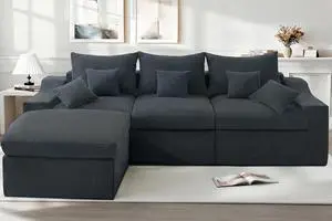 104" L Shaped Cloud Sectional Couch, Boneless Modular Sectional Sofa with Deep Seat, Corduroy Couches for Living Room, Modular Couch, No Assembly Required (Grey) 104" L Shaped Cloud Sectional Couch, Boneless Modular Sectional Sofa with Deep Seat, Corduroy Couches for Living Room, Modular Couch, No Assembly Required (Grey)