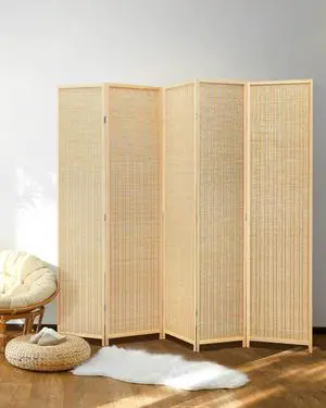 Bamboo Room Divider, 5-Panel Folding Privacy Screen, 6 ft. Tall | 70.9" H x 99" W, woven bamboo panels, Japanese style, freestanding partition wall, No assembly, bedroom, office Bamboo Room Divider, 5-Panel Folding Privacy Screen, 6 ft. Tall | 70.9" H x 99" W, woven bamboo panels, Japanese style, freestanding partition wall, No assembly, bedroom, office