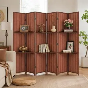 Japanese Bamboo Room Divider with Shelves, 6 Panel, 67" H x 96" W | with Storage Board, Bookshelf Wall Dividers, Decorative Storage Divider, Folding Privacy Screen, Freestanding, No Assembly Japanese Bamboo Room Divider with Shelves, 6 Panel, 67" H x 96" W | with Storage Board, Bookshelf Wall Dividers, Decorative Storage Divider, Folding Privacy Screen, Freestanding, No Assembly