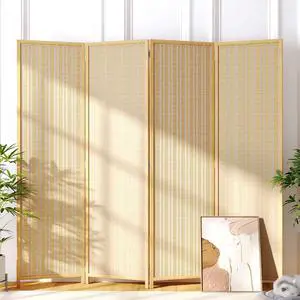 Room Divider 4 Panel Folding Privacy Screen, Woven Bamboo, Wooden | 6 ft. Tall, Extra Wide, Japanese style, Freestanding partition wall, Room Separator, No assembly, Bedroom, office 71"H 80"W Room Divider 4 Panel Folding Privacy Screen, Woven Bamboo, Wooden | 6 ft. Tall, Extra Wide, Japanese style, Freestanding partition wall, Room Separator, No assembly, Bedroom, office 71"H 80"W